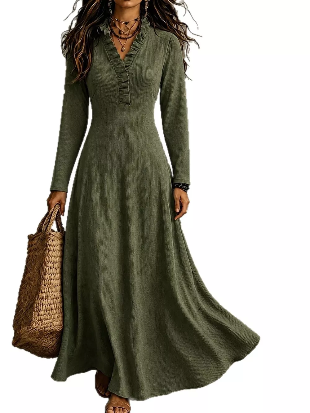 Full Size Frill Roll-Up Sleeve Maxi Dress Plus Size, image 20