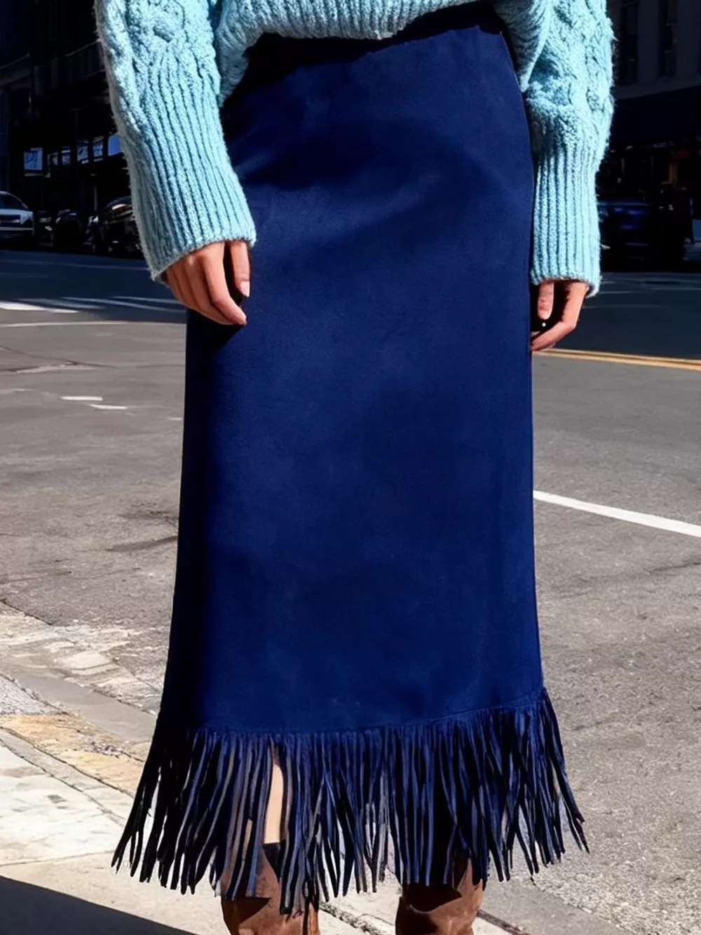 High-Waisted Fringe Midi Skirt, image 20