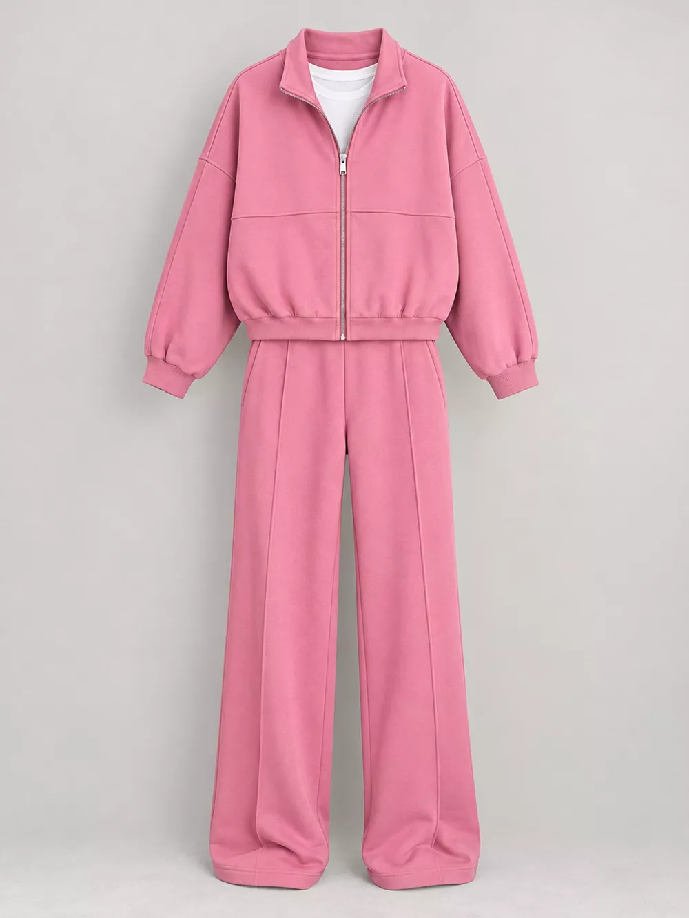 Casual Zip-Up Jacket and Wide-Leg Sweatpants Set, image 42