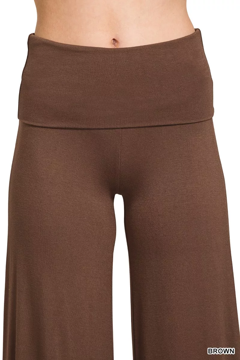 Fold Over Waist Comfy Wide Leg Pants, image 2