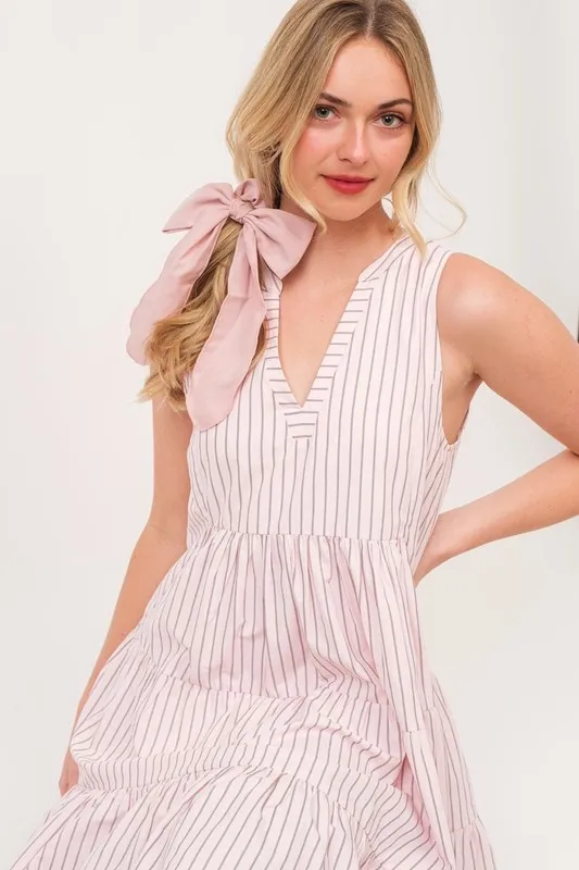 Striped Sleeveless V-Neck Tiered Dress, image 6