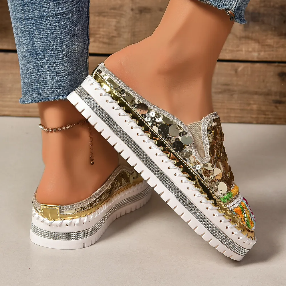 Sequin Round Toe Platform Loafers, image 2