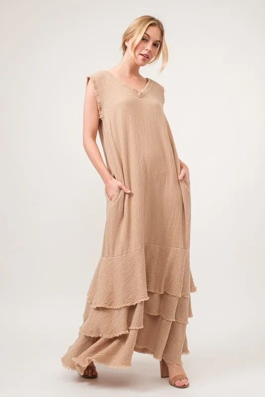 Washed Fringe Detail Tiered Dress, image 5