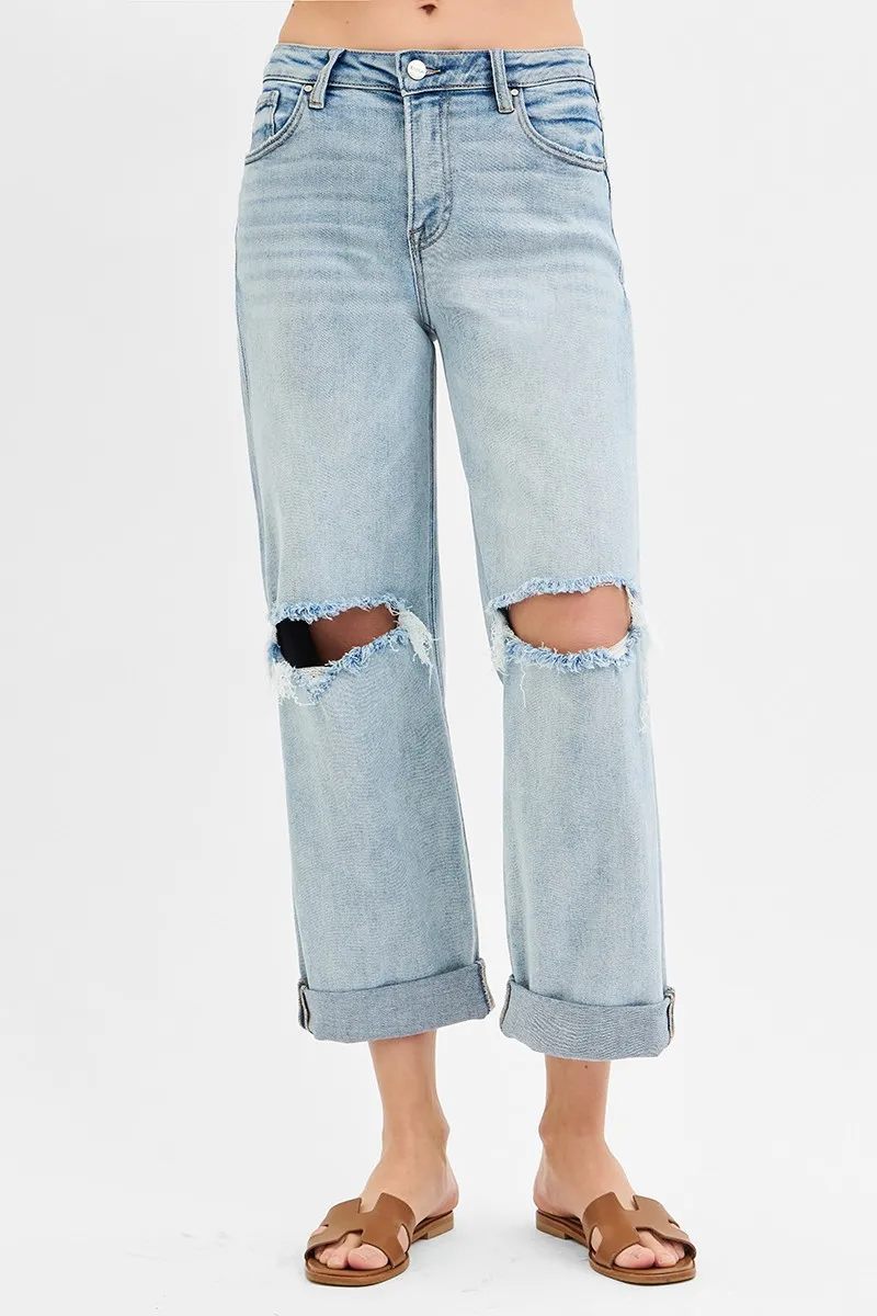 Full Size Mid Rise Fit Boyfriend Jeans with Cuff Plus Size, image 2