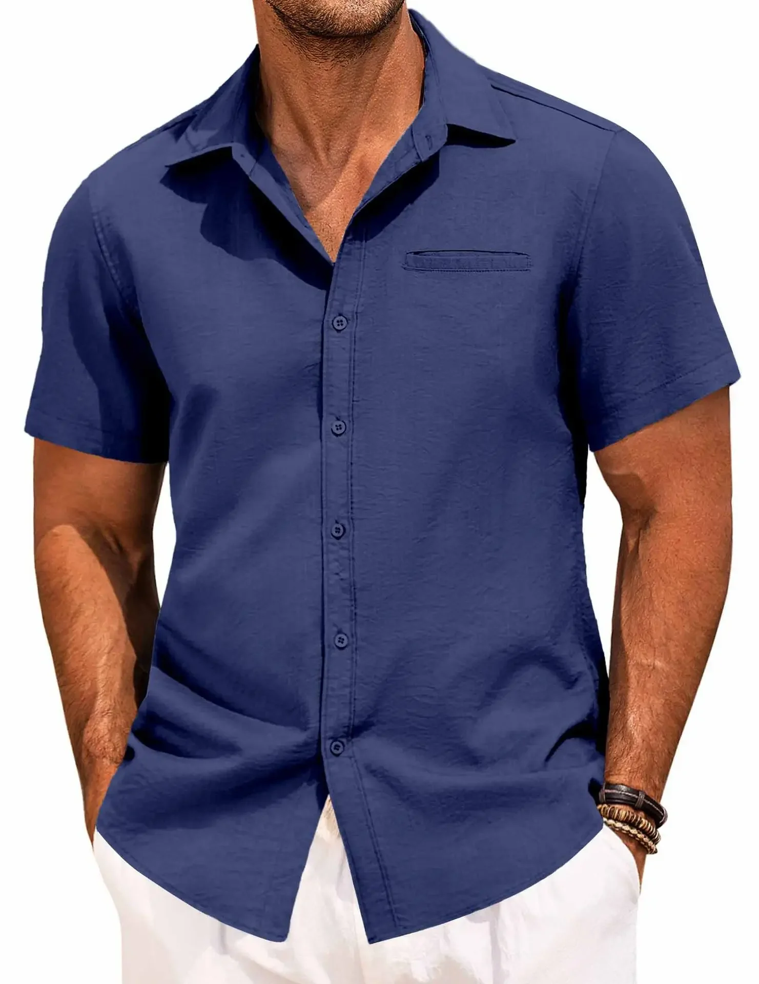 Men's Plus Size Classic Short Sleeve Button Down Shirt, image 4