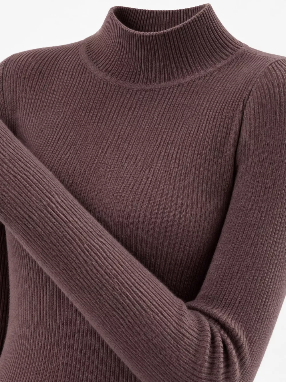 Elegant Slim-Fit Ribbed Mock Neck Knit Top, image 70