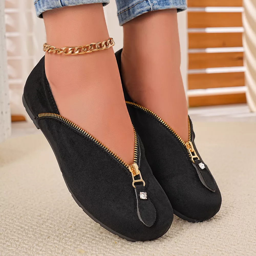 Chic Zipper Detail Flats Slip‑Ons, image 3