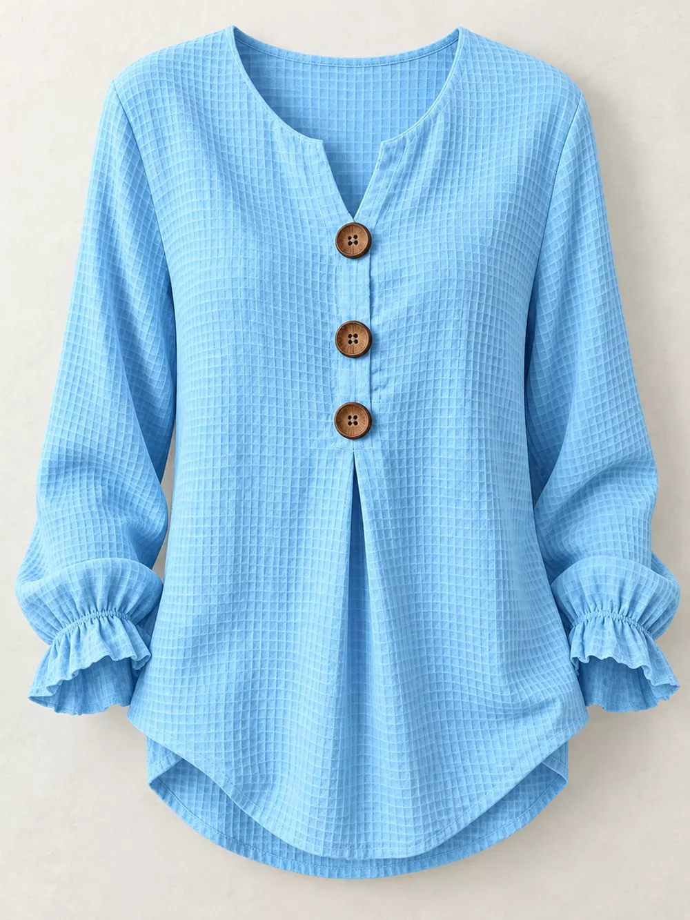 Full Size Waffle Knit Flounce Sleeve Blouse Plus Size, image 14