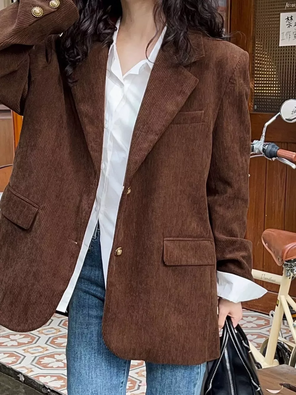Corduroy Lapel Collar Blazer, image 5