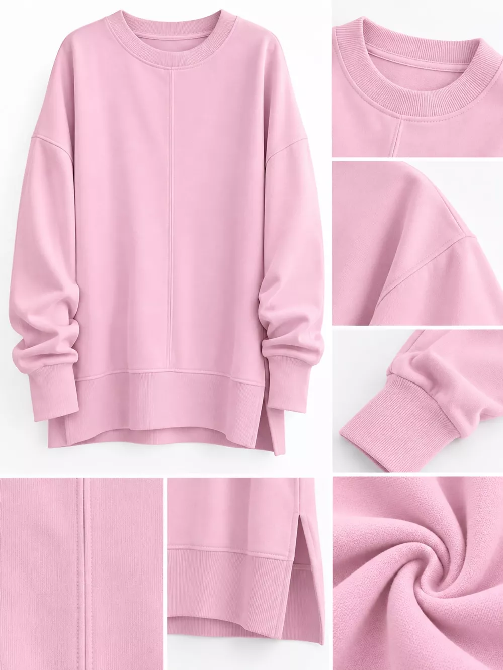 Oversized Crew Neck Sweatshirt with Side Slit, image 40