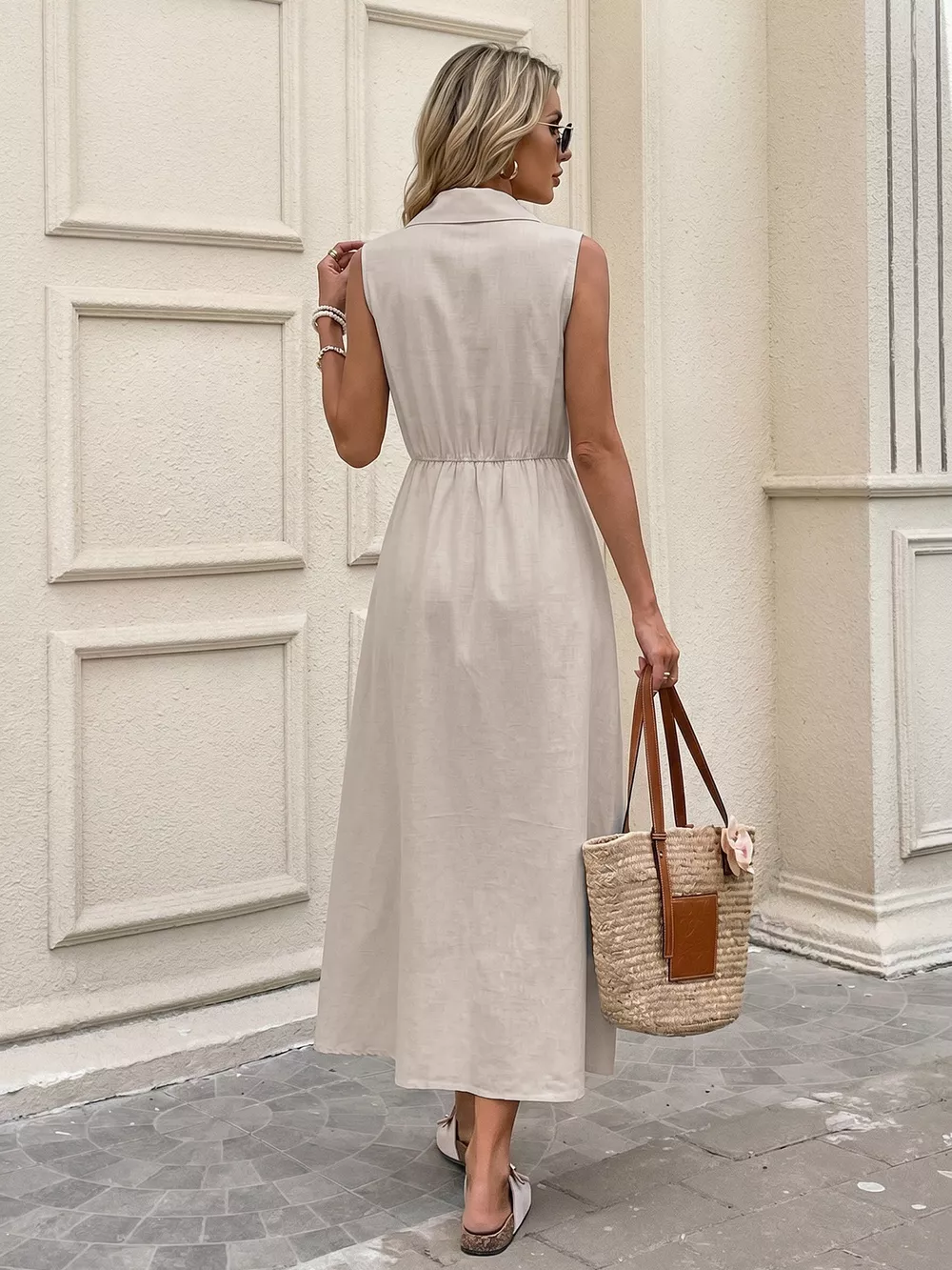Sleeveless Button-Down Midi Dress, image 6