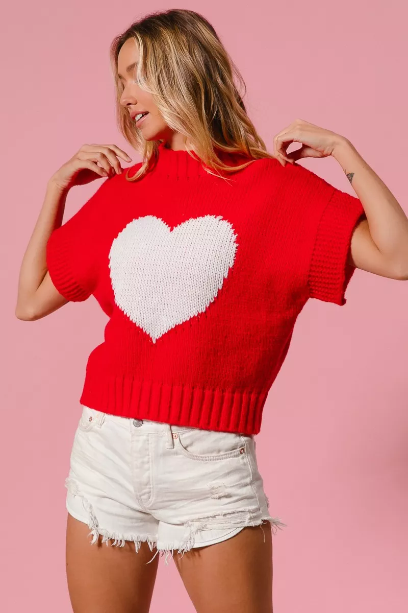 Rib Banded Heart Pattern Valentines Sweater, image 12