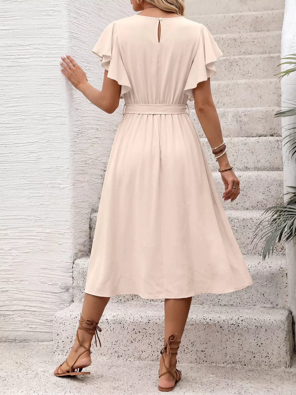Ruffle Sleeve Tie Waist Midi Dress, image 6