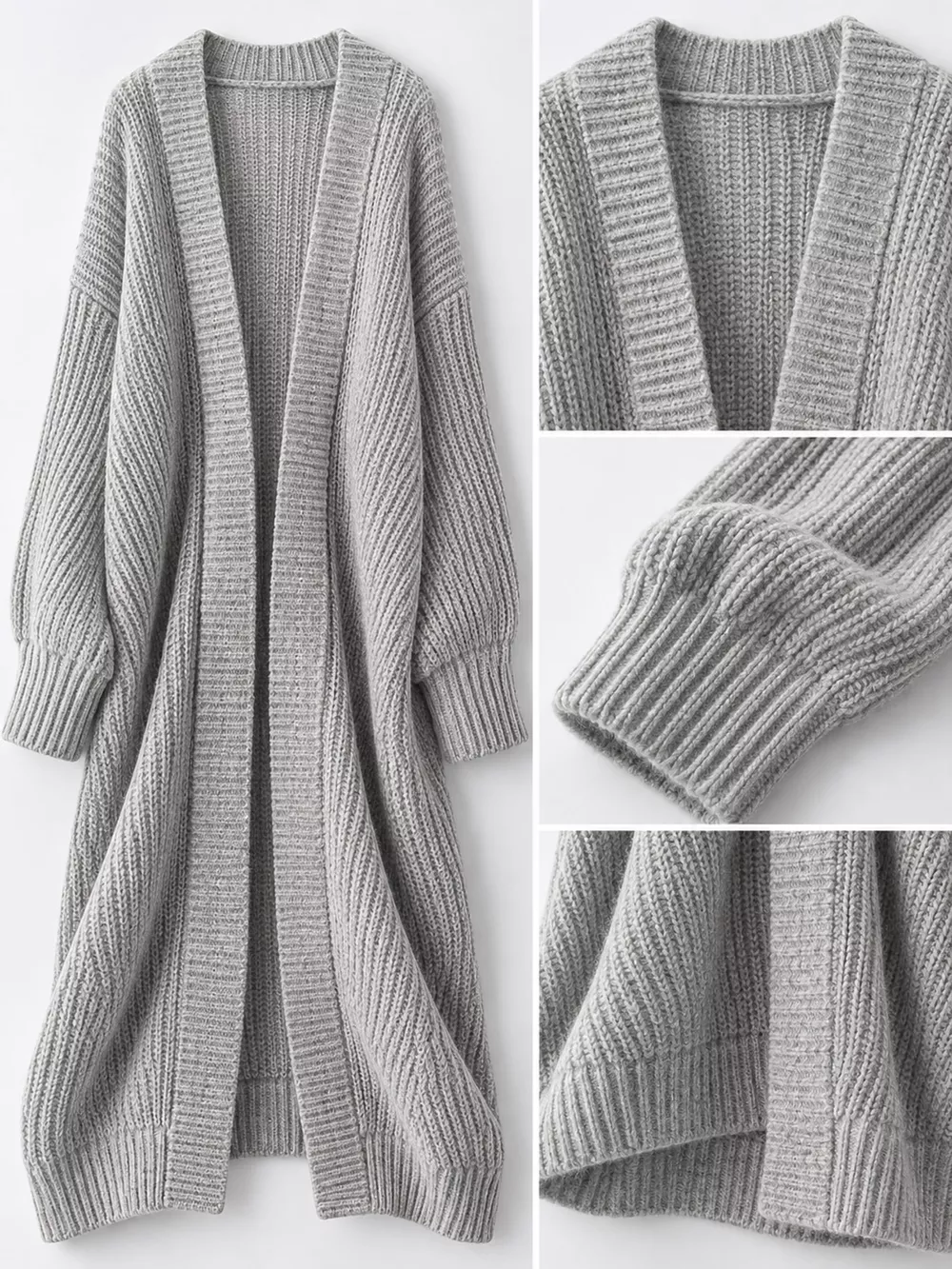 Full Size Chunky Knit Openwork Front Longline Cardigan Plus Size, image 58