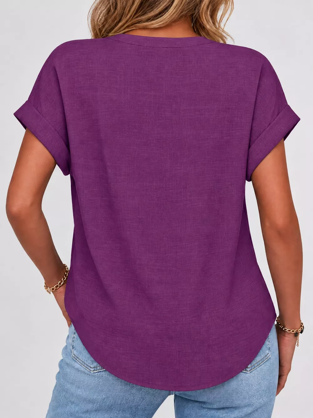 Full Size Button Detail Short Sleeve Blouse Plus Size, image 68