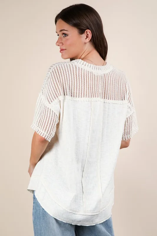 Full Size Oversized Contrast Knit Comfy Casual Top Plus Size, image 4