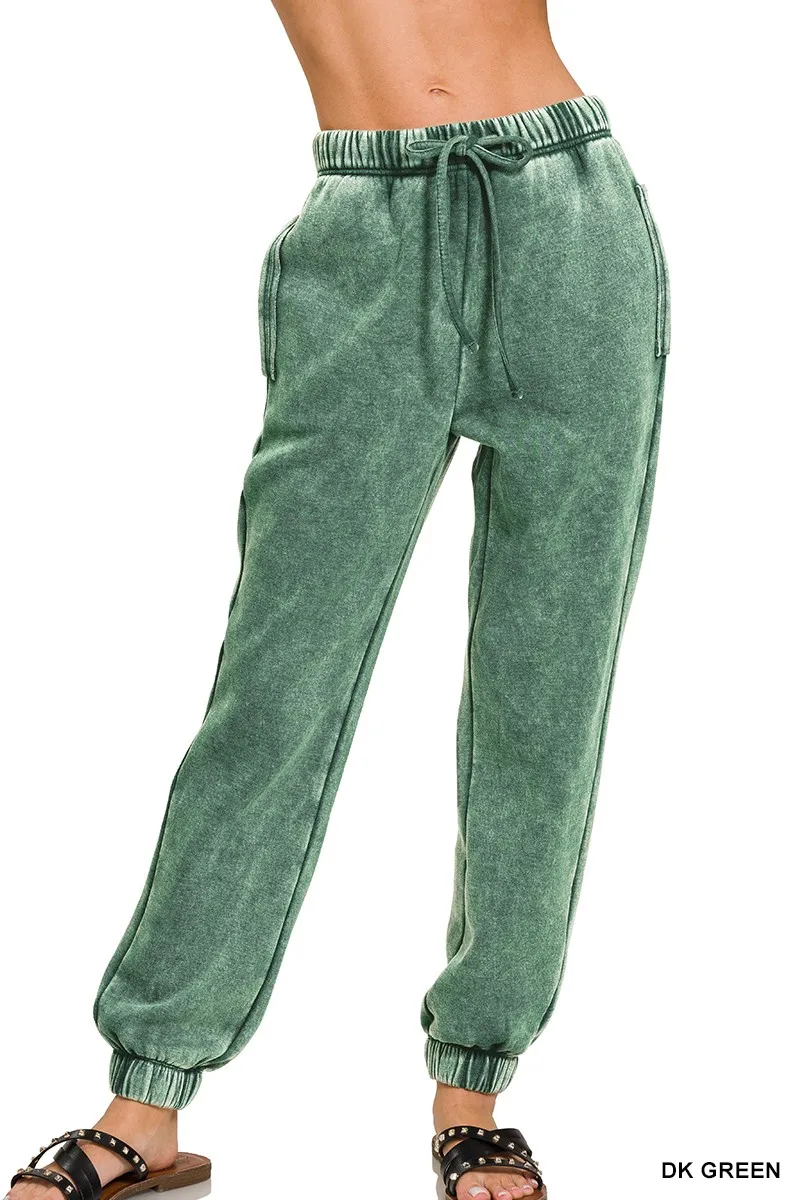 Acid Wash Fleece Sweatpants with Pockets, image 3
