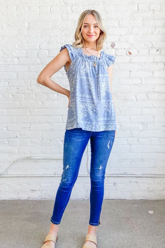 Boho Print Ruffle Baby Doll Tank Top
