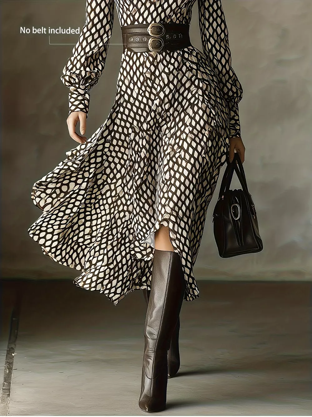 Printed Long Sleeve Midi Dress, image 2