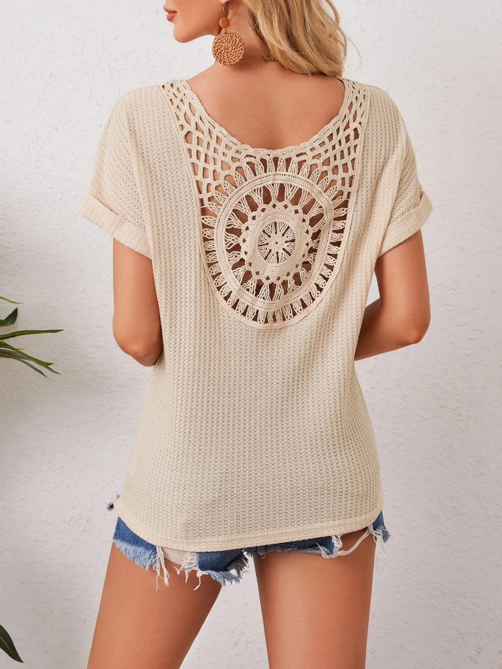 Boho Crochet Back Knit T-Shirt, image 2