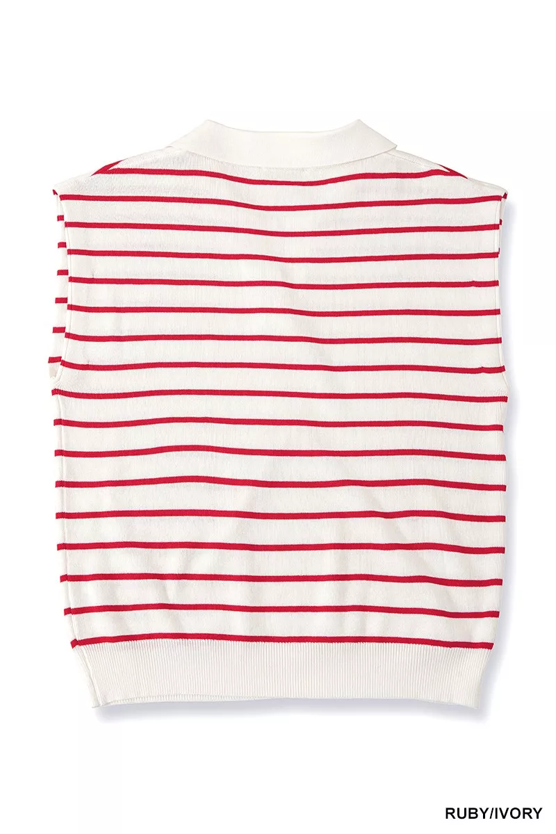 Viscose Striped Collared Sweater Vest, image 2