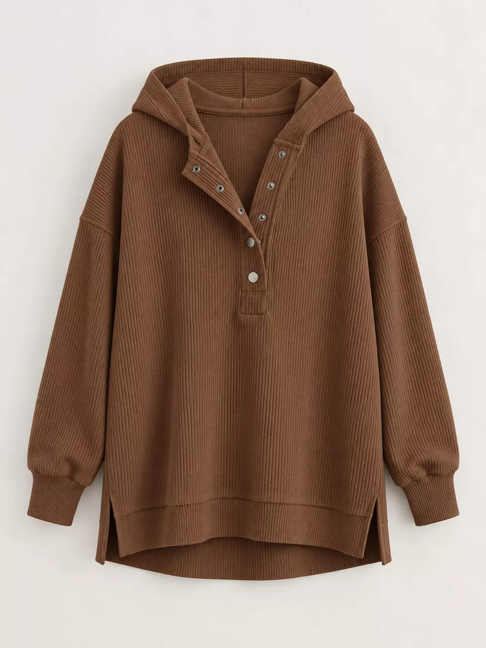 Full Size Snap Button Placket Dropped Shoulder Hoodie Plus Size, image 38
