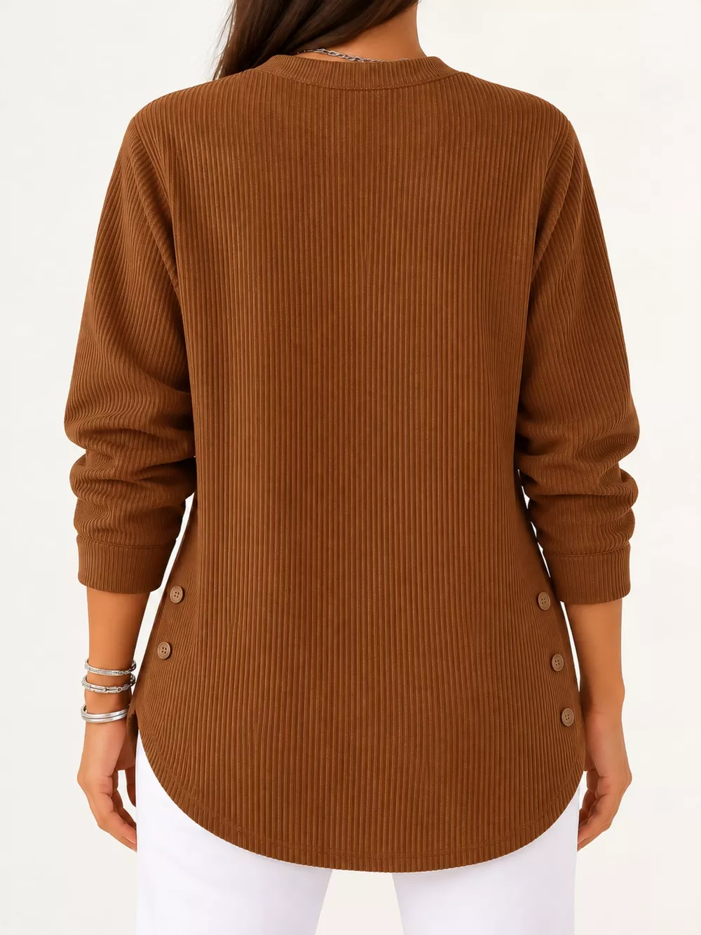 Full Size Button Detail Long Sleeve Top Plus Size, image 55
