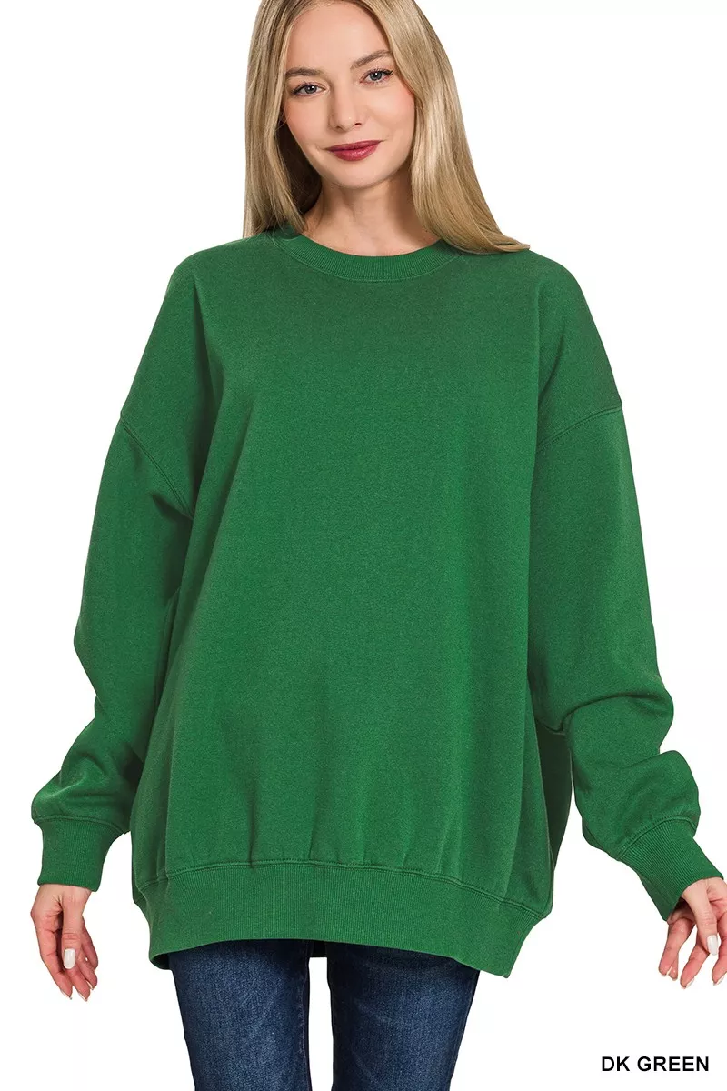 Oversized Round Neck Fleece Tunic Sweatshirt