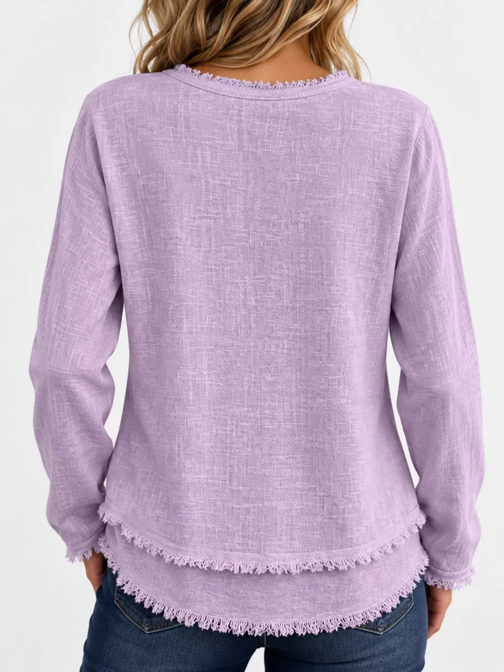 Full Size Frayed Hem V-Neck Blouse Plus Size, image 58