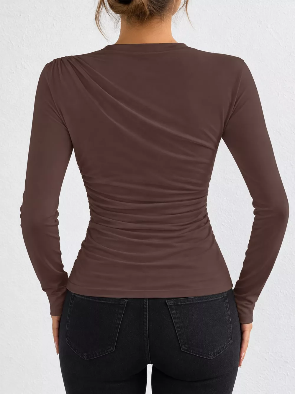 Ruched Long Sleeve Slim-Fit T-Shirt, image 18