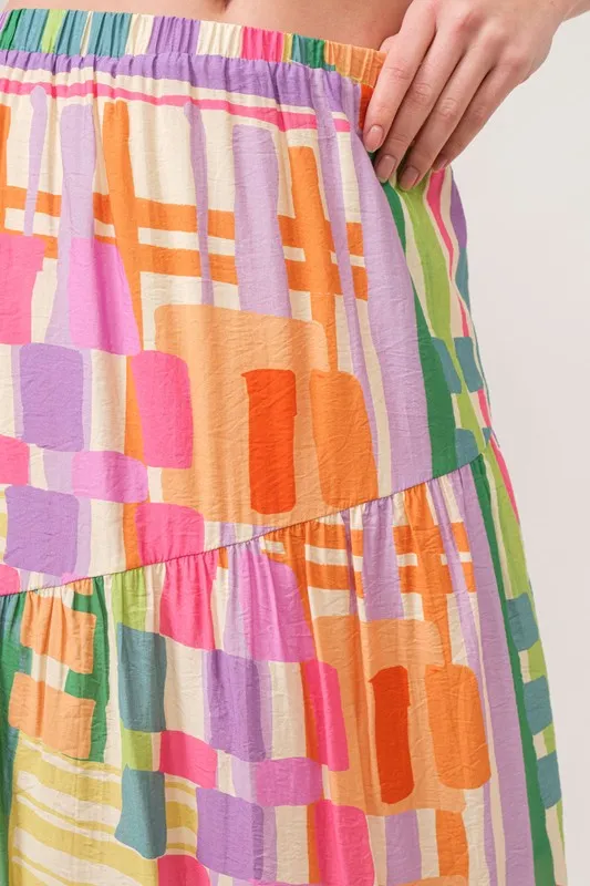 Asymmetric Geo Printed Tiered Maxi Skirt, image 2