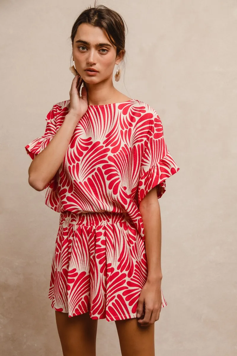 Print Woven Ruffled Sleeves Top, image 6