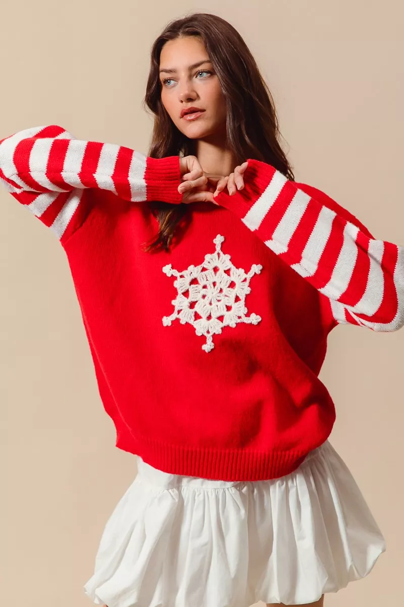 Christmas Snowflake Crochet Embellished Sweater, image 2