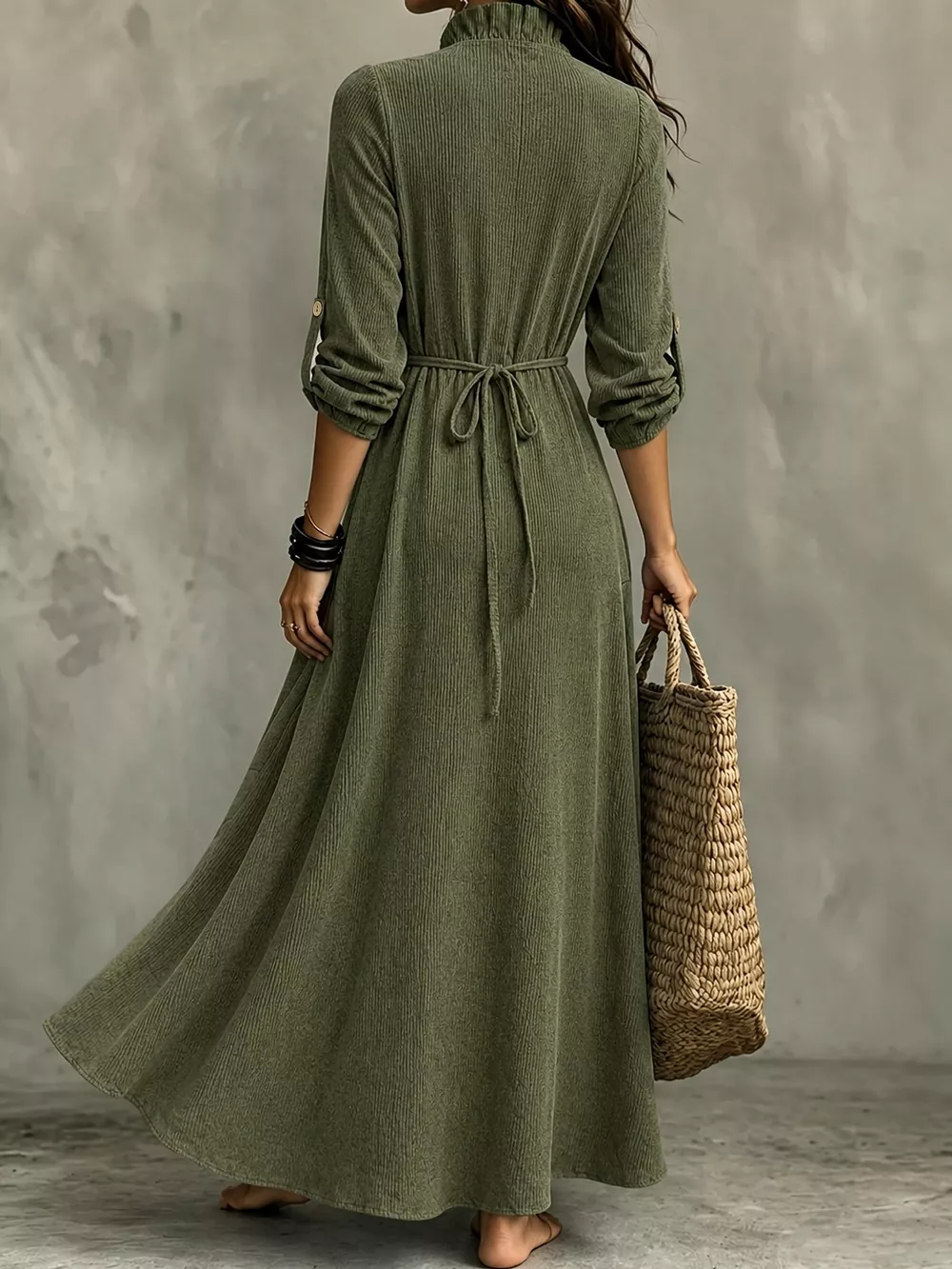 Full Size Frill Roll-Up Sleeve Maxi Dress Plus Size, image 23