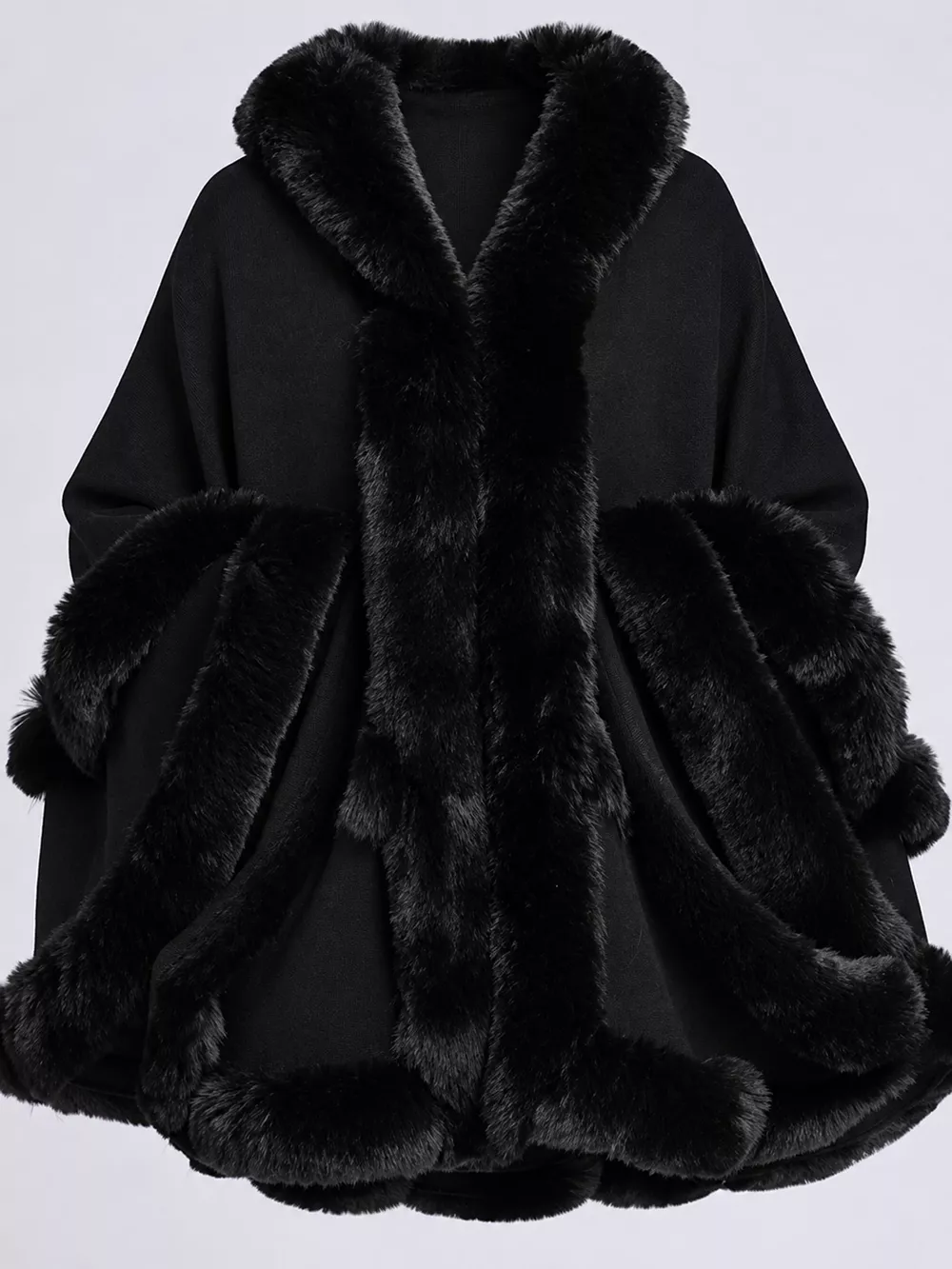 Faux Fur Trimmed Hooded Cape, image 18