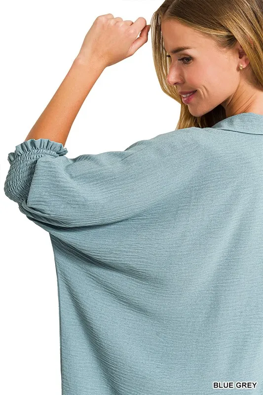Airflow Collar Tee with Smocked Sleeve Band Top, image 2
