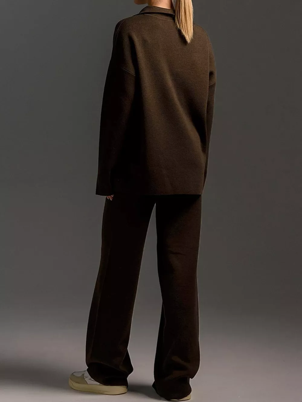 Polo Collar Top and Wide-Leg Pants Set, image 36