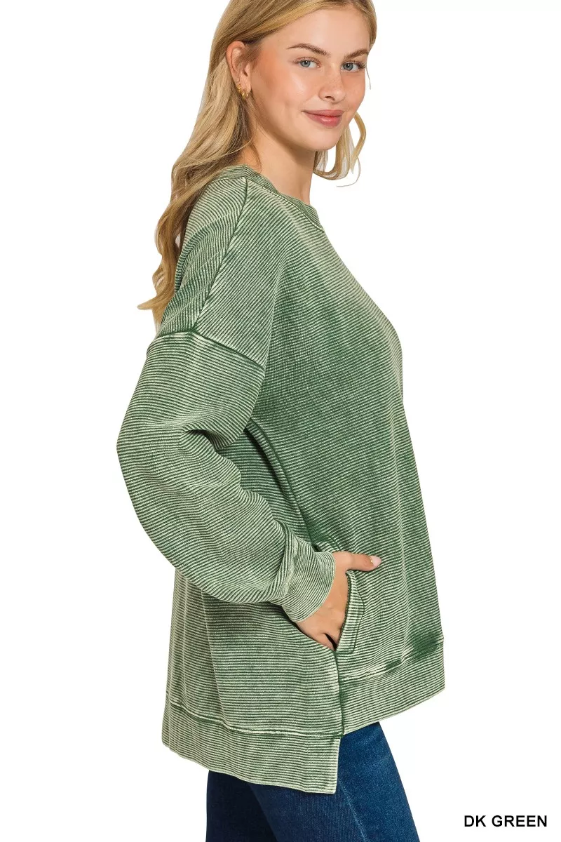 Full Size Acid Washed Double Ribbed Hi-low Sweatshirt Plus Size, image 2