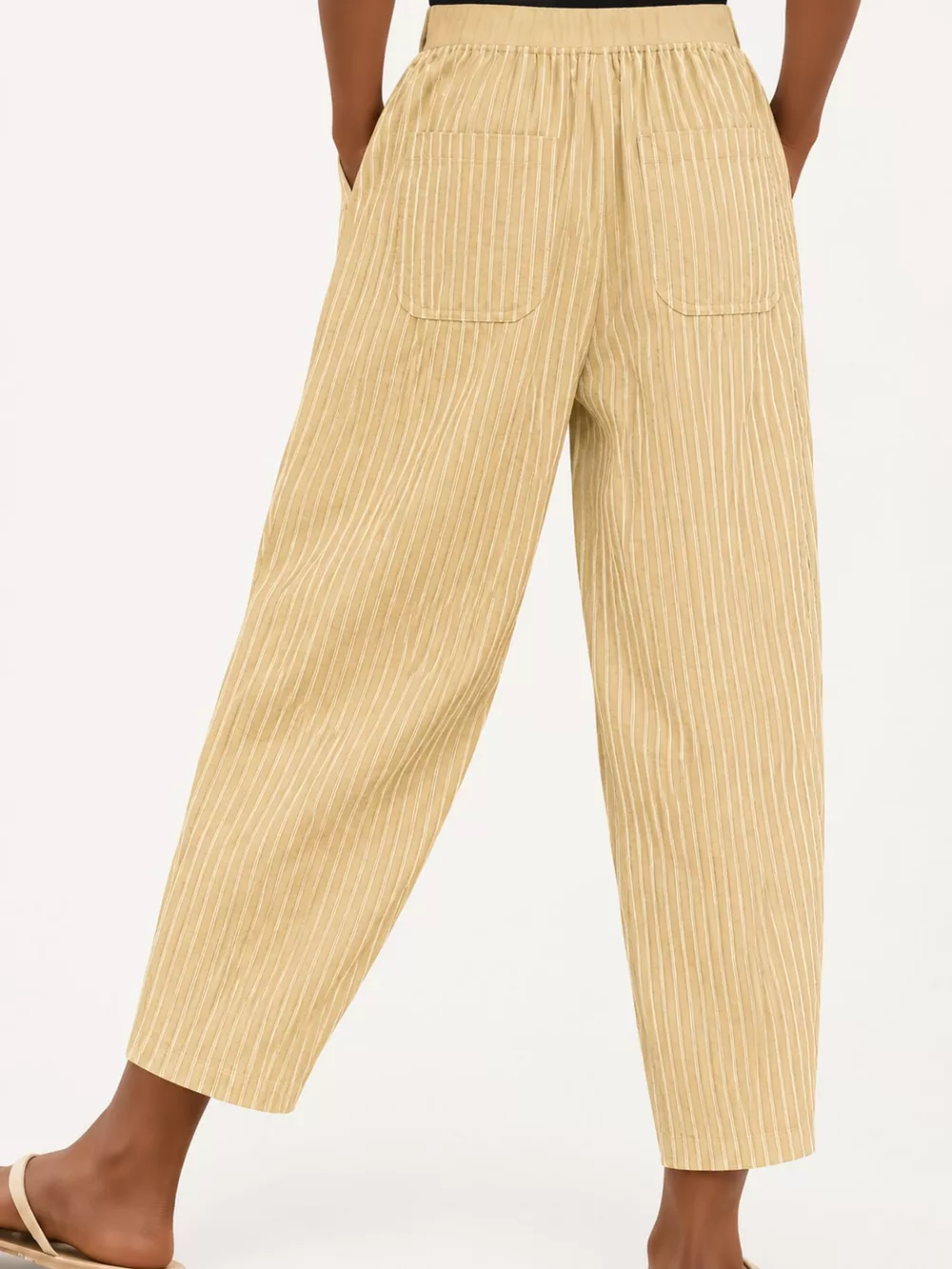 Striped Casual Pants with Side Button Detail, image 12