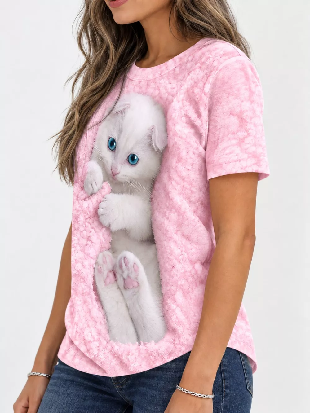 Full Size Cat Graphic Round Neck Top Plus Size, image 25