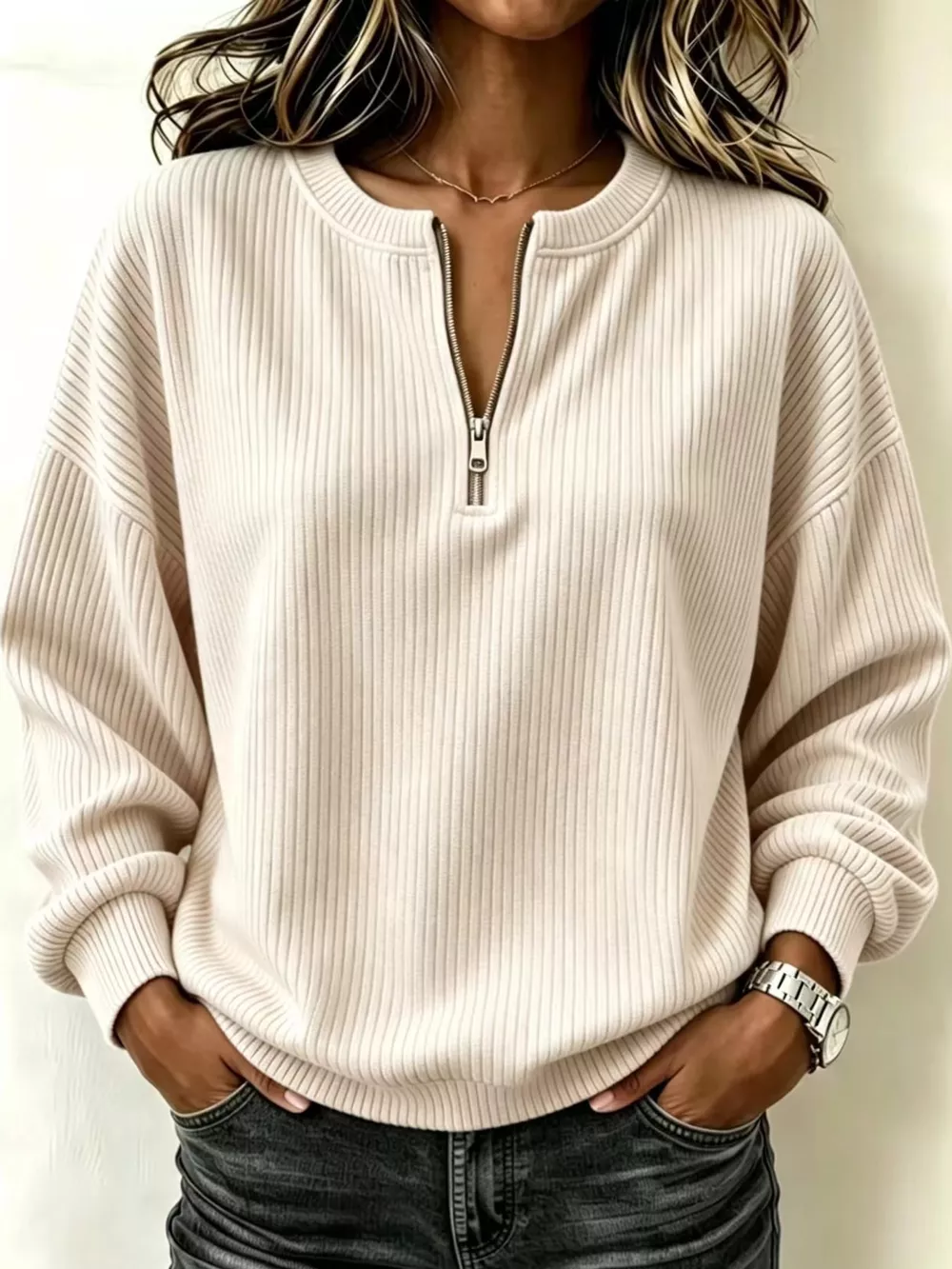 Full Size Quarter-Zip Dropped Shoulder Sweatshirt Plus Size