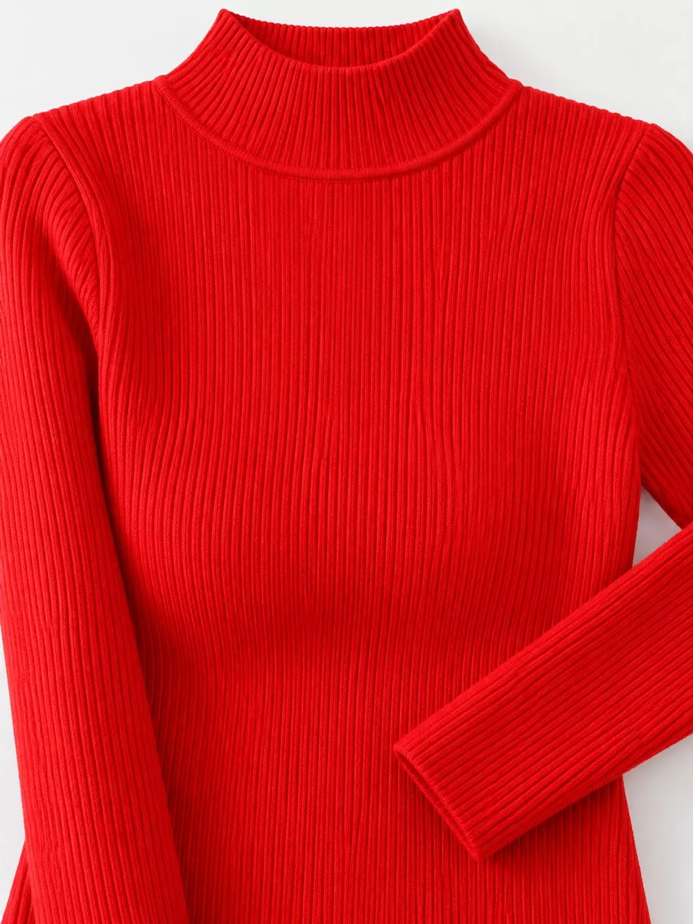 Elegant Slim-Fit Ribbed Mock Neck Knit Top, image 83
