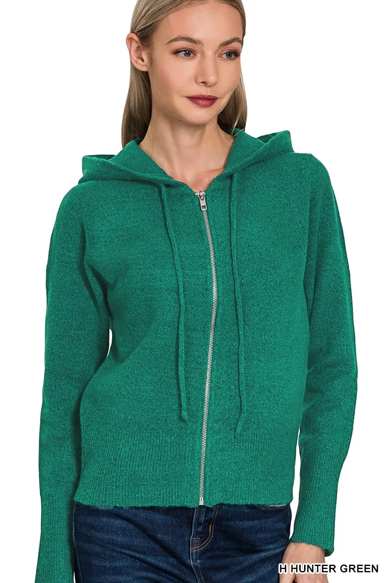 Drawstring Zip Up Hooded Cardigan, image 2