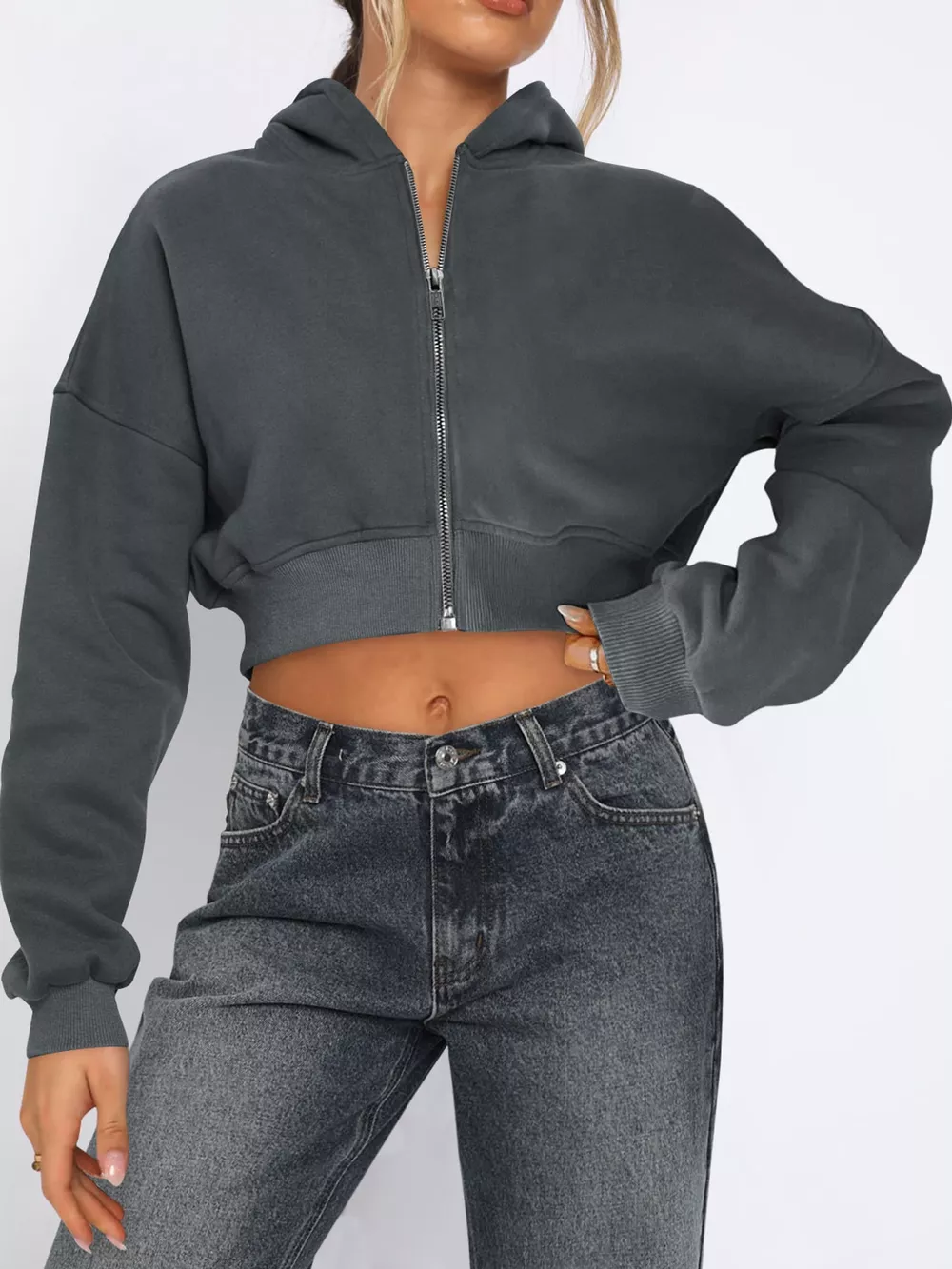 Zip-Up Cropped Hoodie, image 11