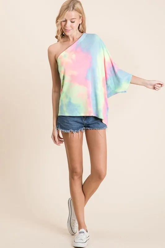Tie Dye French Terry One Shoulder Top with Dolman, image 3