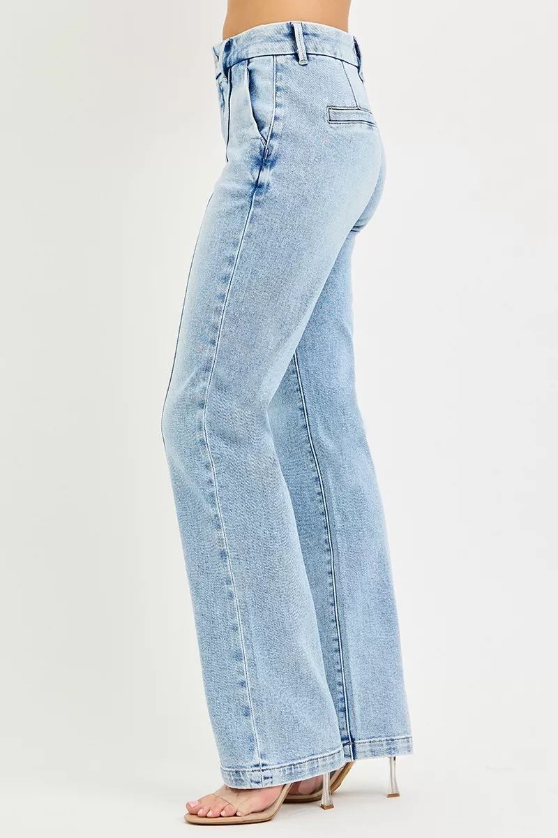 Tummy Control High Rise Straight Pin Tuck Jeans, image 2