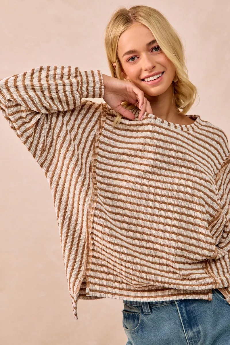 Open Seam Detail Textured Stripe Knit Top, image 7