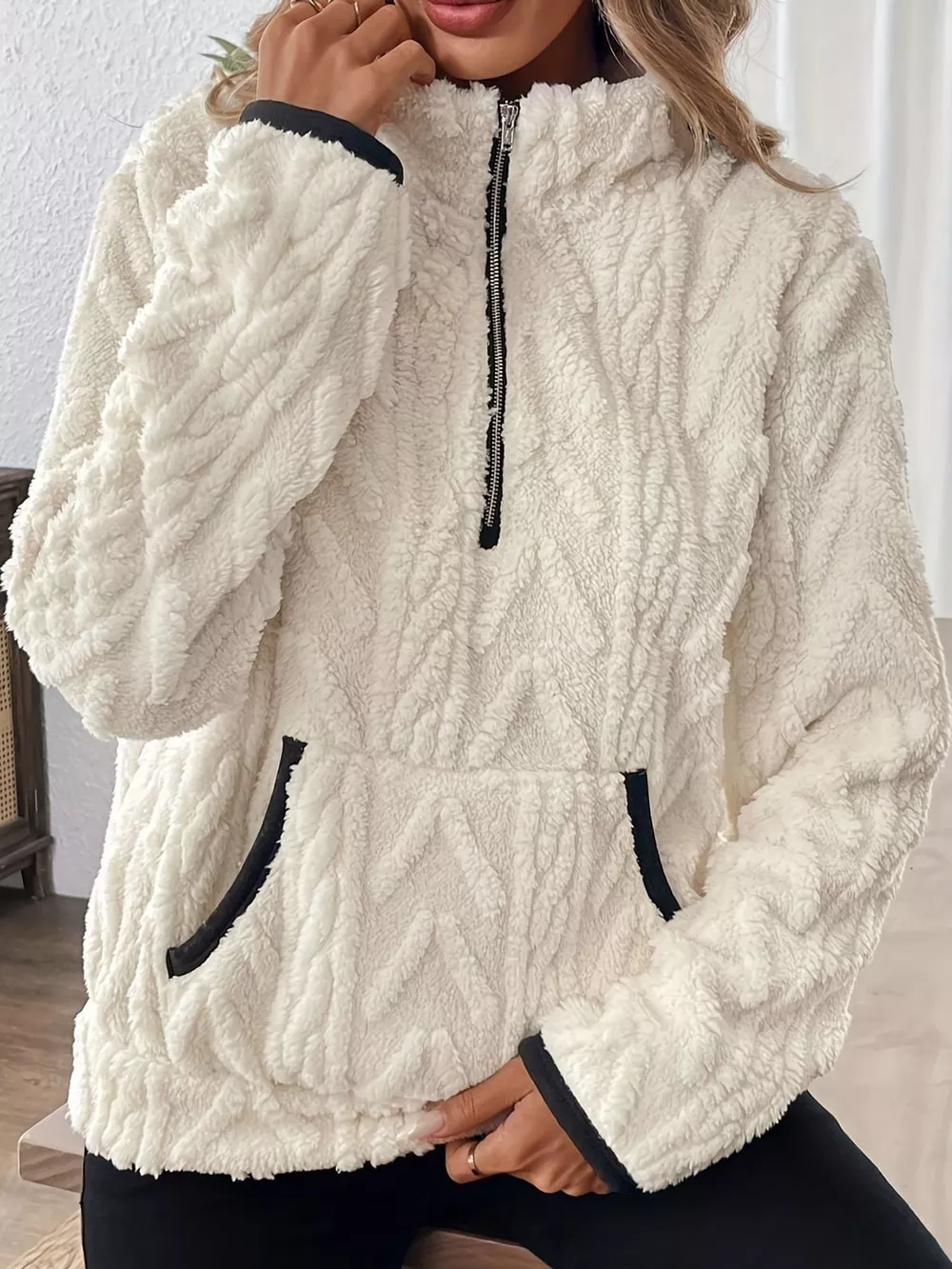 Full Size Quarter-Zip Sherpa Sweatshirt Plus Size, image 4