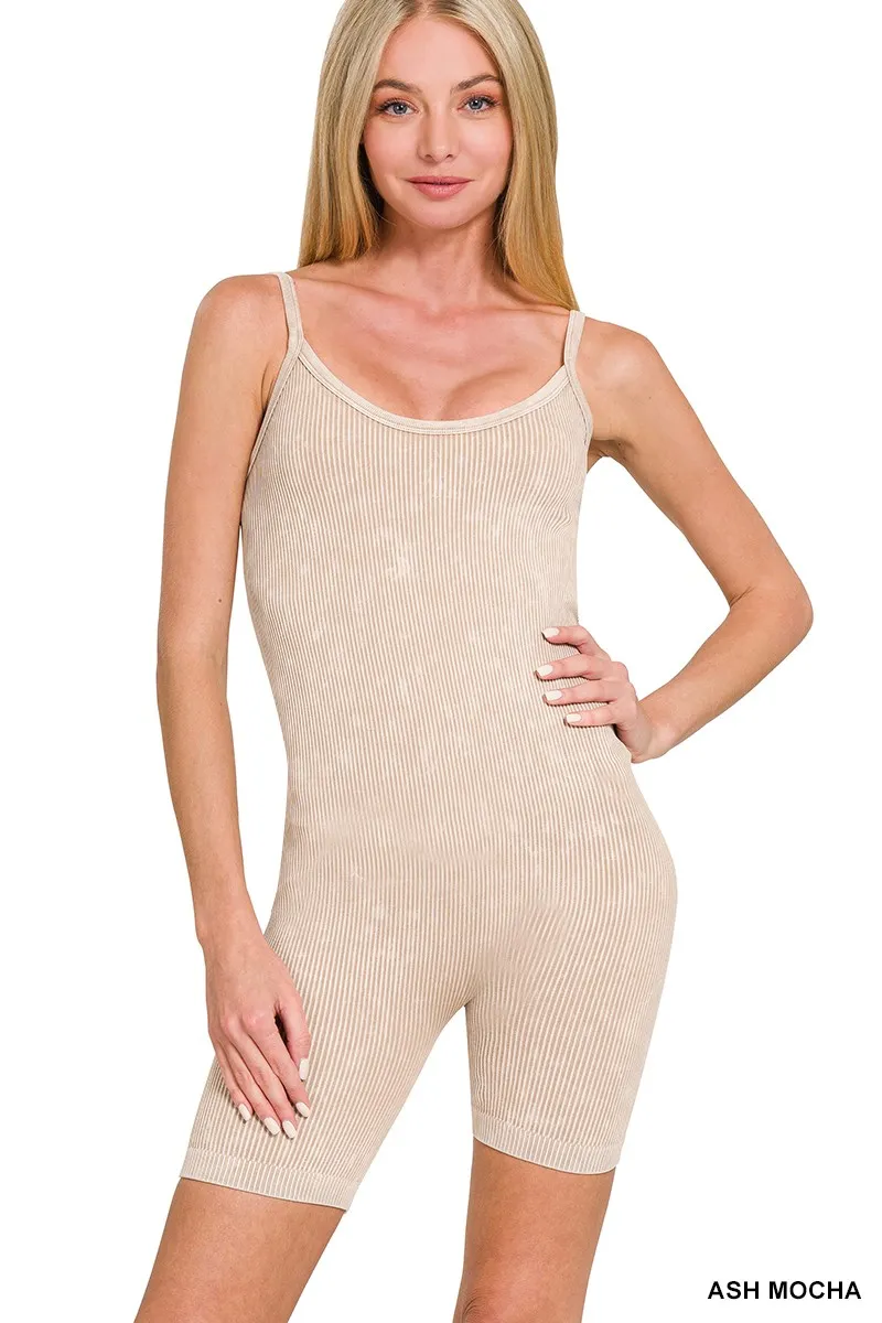 Stone Washed Ribbed Seamless Romper