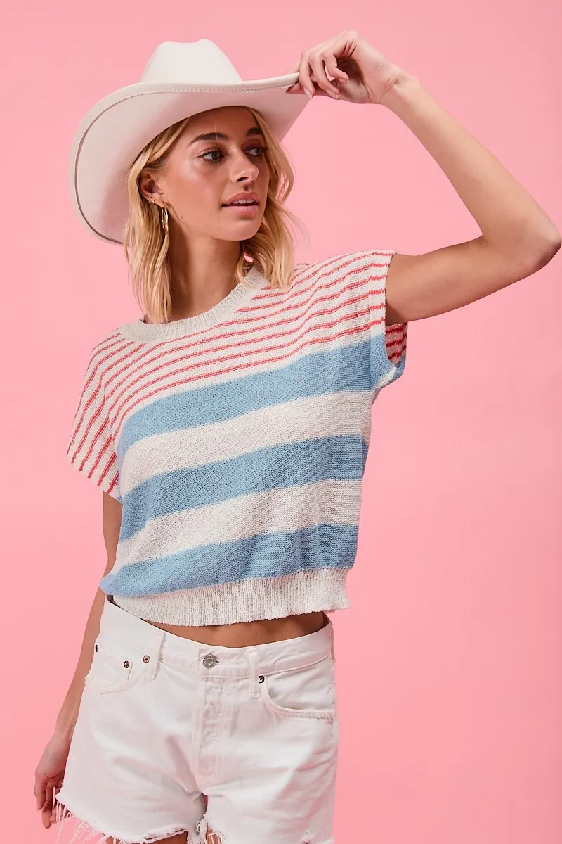 Stripes Lightweight Short Sleeve Sweater, image 2